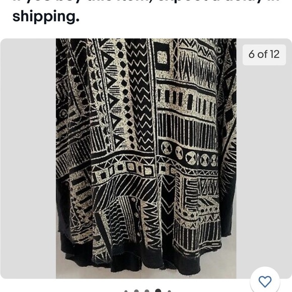 Edista Plus Size 1X Black/Cream Aztec Graphic Top 3/4 Sleeve V-Neck Back Slit. - Picture 6 of 7